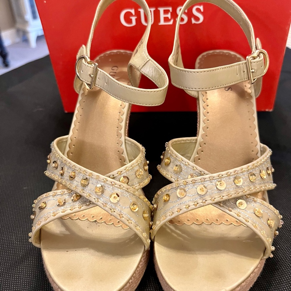 GUESS - strapped gold wedges